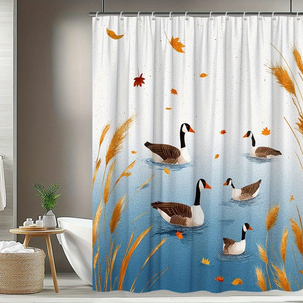1pc Autumn Crane Landscape Shower Curtain Bathroom Decor Polyester Fabric with 12 Hooks, 70.8x70.8 Inches