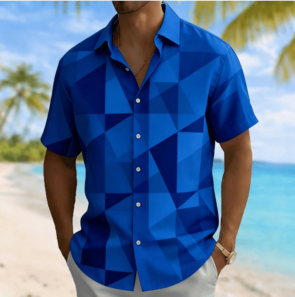 Men's Short Sleeve Geometric Print Shirt, Casual Summer Beach Essential