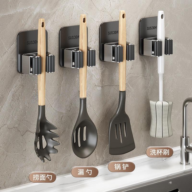 Adhesive Wall Hooks Multi-Purpose Non-Slip Hanger for Mop/Broom/Umbrella | Waterproof Bathroom Kitchen Organization Accessories
