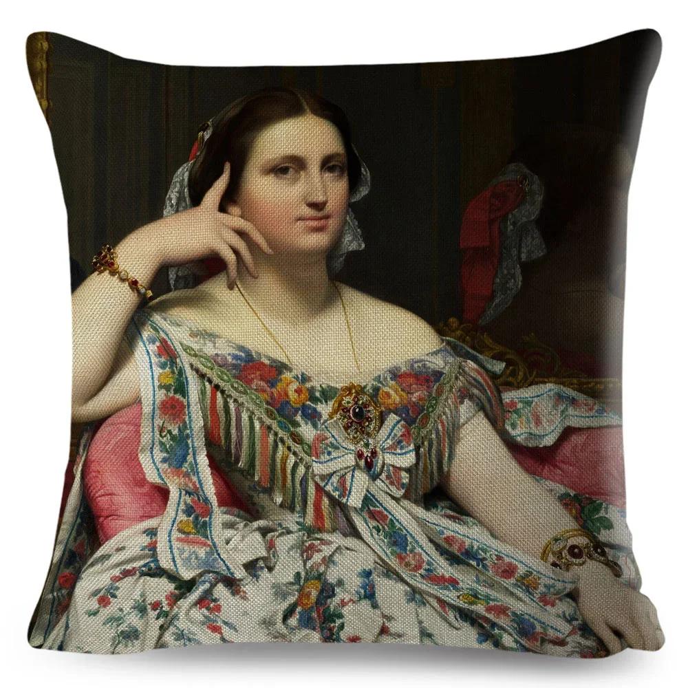 Husă de pernă pentru femeie în stil vintage, decor Europa, față de pernă cu imprimeu Lady Girl, husă de pernă din poliester pentru canapea, casă, mașină