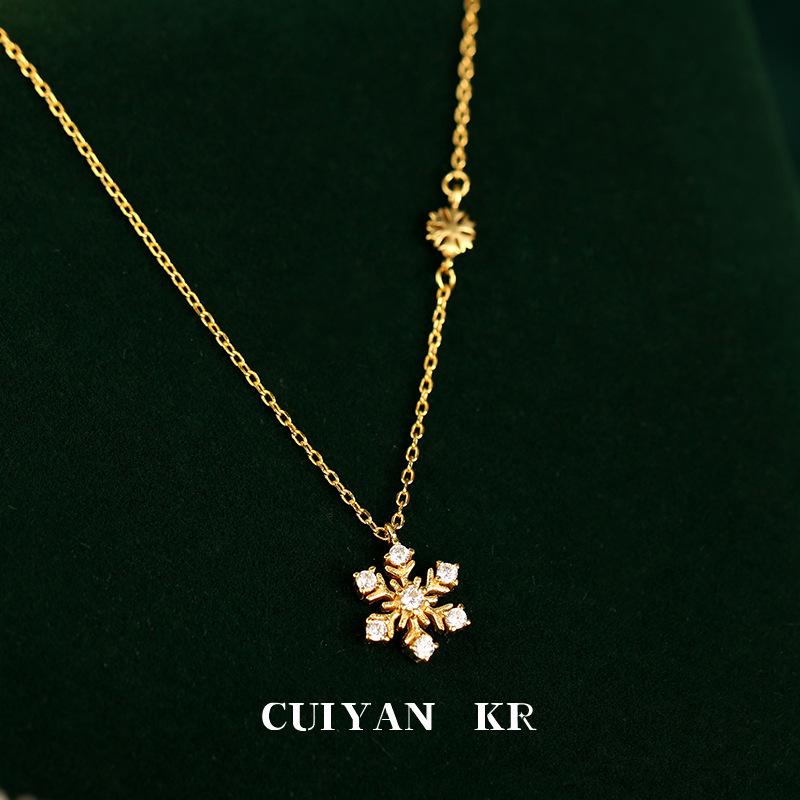 Autumn/Winter S925 Sterling Silver Snowflake Necklace – Korean Style Light Luxury Clavicle Chain for Women