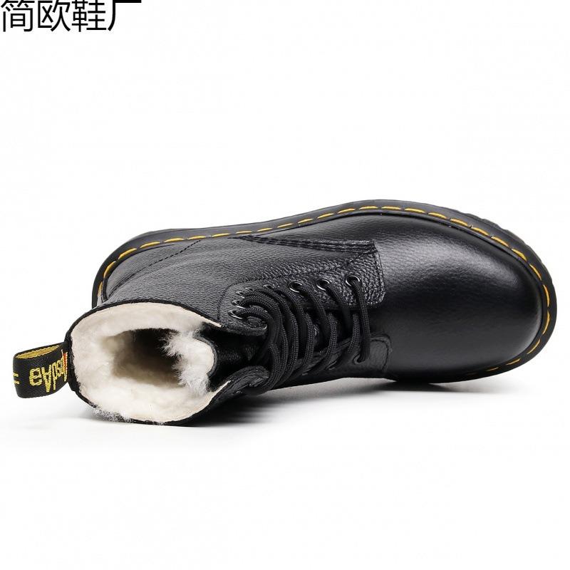 Real wool Martin boots lychee pattern tooling boots women's head layer soft cow leather short boots locomotive boots