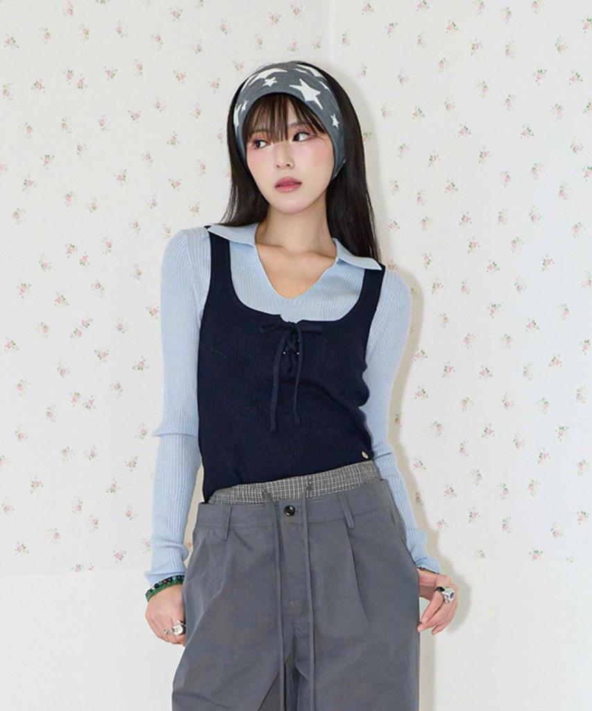 KOOLKITTEN Bustier Layered Knit Top (Navy)