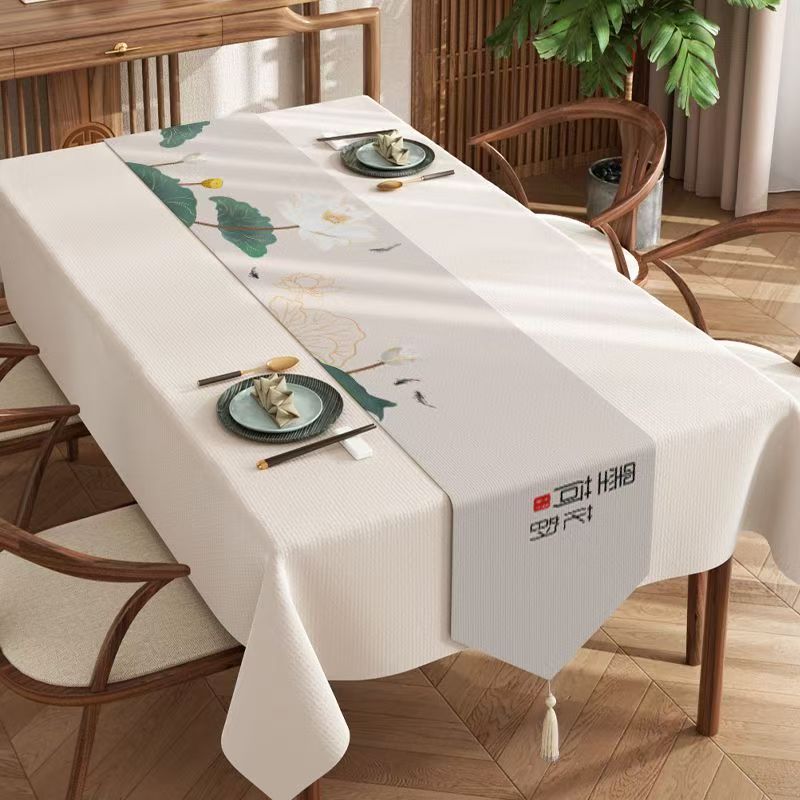 Chinese Style Table Flag Waterproof Oil Resistant Tassel Table Runner Tea House Tea Towels Zen Tea Table Cloth Hotel Bed Flag