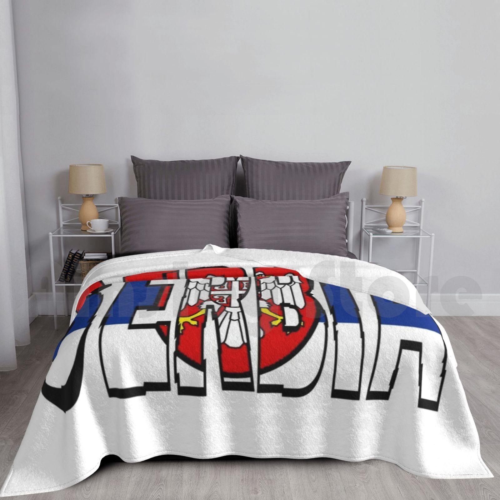 Serbia Flag Font Blanket For Sofa Bed Travel Serbia Serbian Country Countries Euro Yugolsavia Slovakia Size: 75*100cm, Weight: 230 GSM