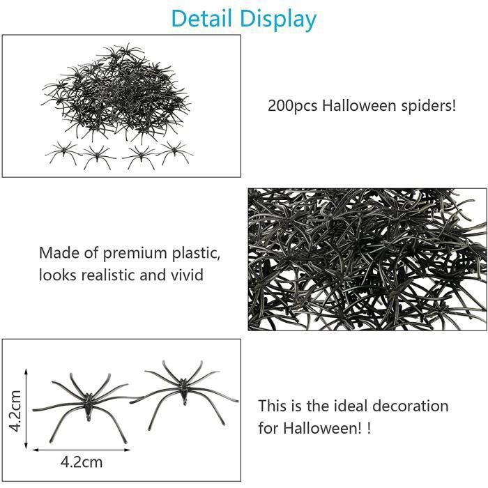 200 Stück Kleine Halloween-Spinnen Set aus Kunststoff Halloween-Spinnen Spinnen aus schwarzem Kunststoff Spinne DEKO-OBJEKT