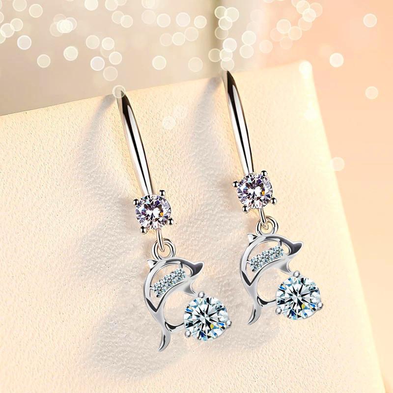 

New High-end Temperament Cute Long Dolphin Earrings for Women Elegant Design Sense Personalized Zircon Accessories Wholesale