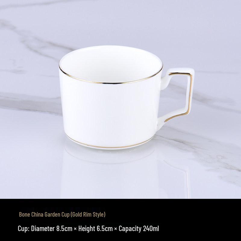 Luxurious Bone China Gold Rim Coffee Cup & Saucer Set - Pure White Ceramic English Style for Hotels and European Coffee Service