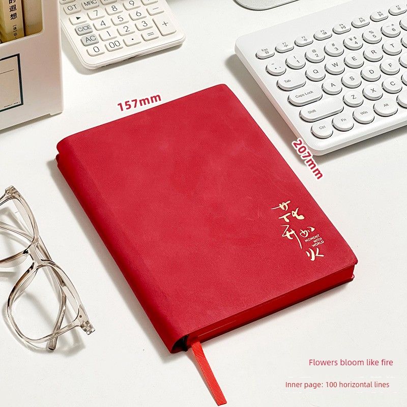 

Grade Three Class Two Minimalist Leather Book Business Office Meeting Notebook Notebook Book Student Notepad Flowers bloom like fire