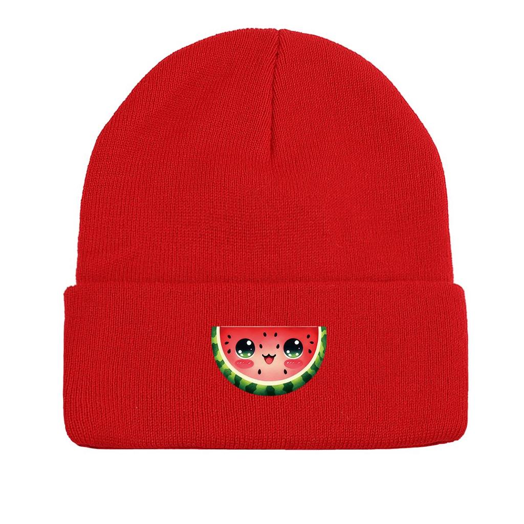 Cartoon Watermelon Warm Knitted Hat Beanie, Fruit Skullies Beanies Autumn Cuff Solid Bonnet Knit Hat Beanie