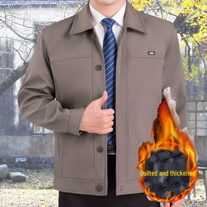 Men's Lapel Jacket - Mid-Aged & Elderly Spring/Autumn/Winter Overcoat Dad's Wear