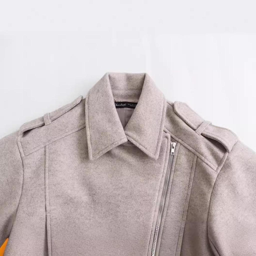 Spring 2024 Women's Minimalist Oatmeal Motorcycle Jacket