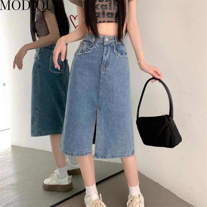 MODIQUE Summer Shorts Skirt Women Elastic Loose Casual Vintage Female A-Line Solid Sweet High Waisted Denim Skirt Blue