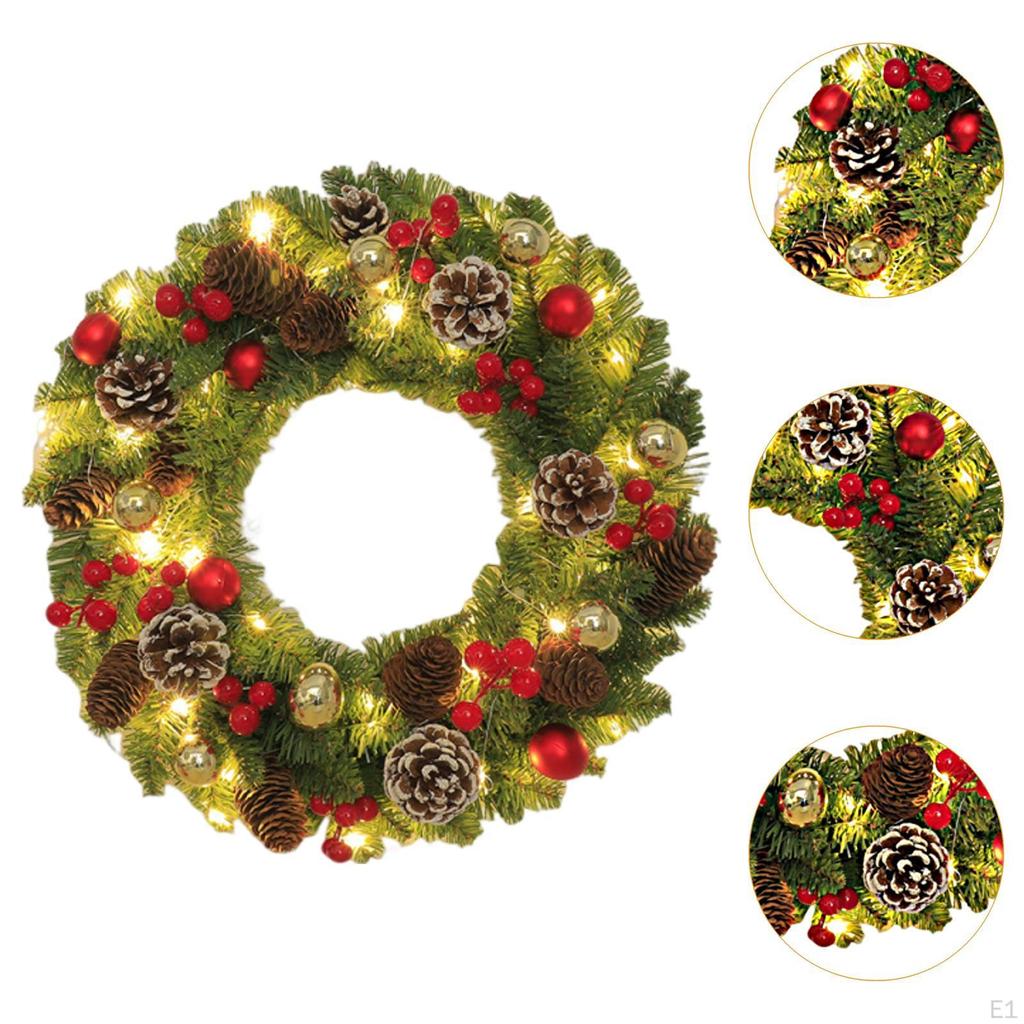 Christmas Wreath with Lights for Front Door Green Leaves Winter Xmas Fireplace