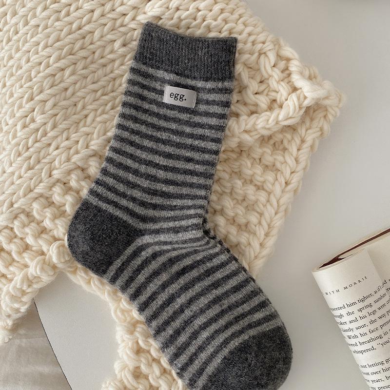 Socks Gray Boneless Wool Thickened Bow Warm Pile Socks Korean Socks Medium Tube Socks