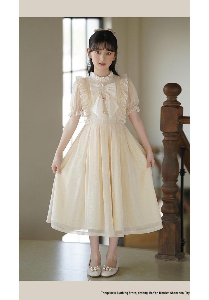 Girls' Korean Style Short Sleeve Chiffon Princess Dress