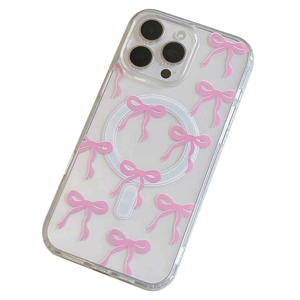 For iPhone 16 Pro Max Case Compatible with MagSafe Bowknot Pattern PC+TPU Phone Back Cover