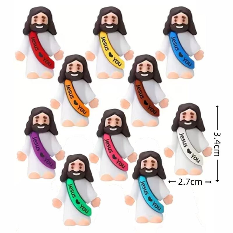 10pcs/set Mini Jesus Decorations Cartoon Statue Set for Holiday Party Scene Decor Festive Room Figurines Christmas Easter Gifts