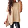 2024 Women's Summer Solid Color Knit Crew Neck Pullover T-Shirt - European & American Casual Loose Fit, Drop Shoulder, Short Sleeve Top