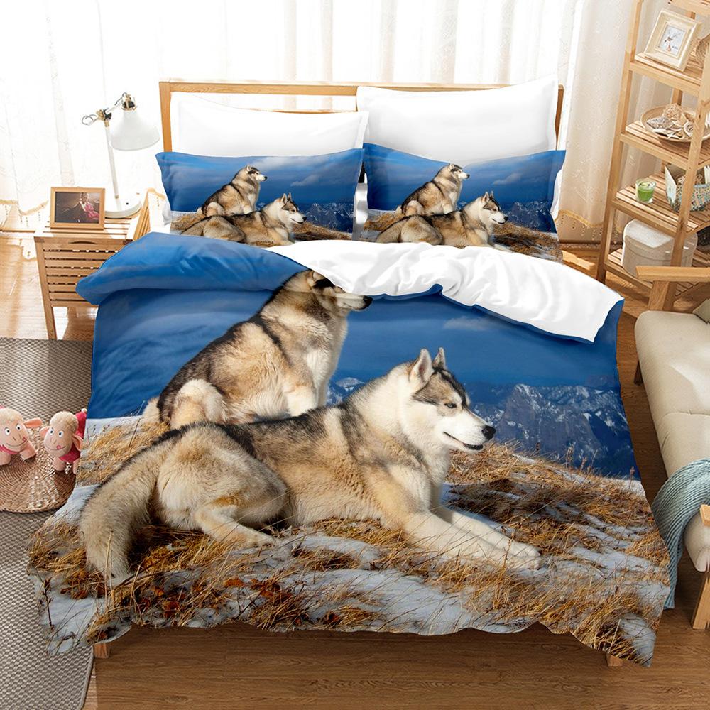 3D Digital Printing Bedding Four-piece Set Three-piece Set Animal Puppy Bed Sheet Quilt Pillow
