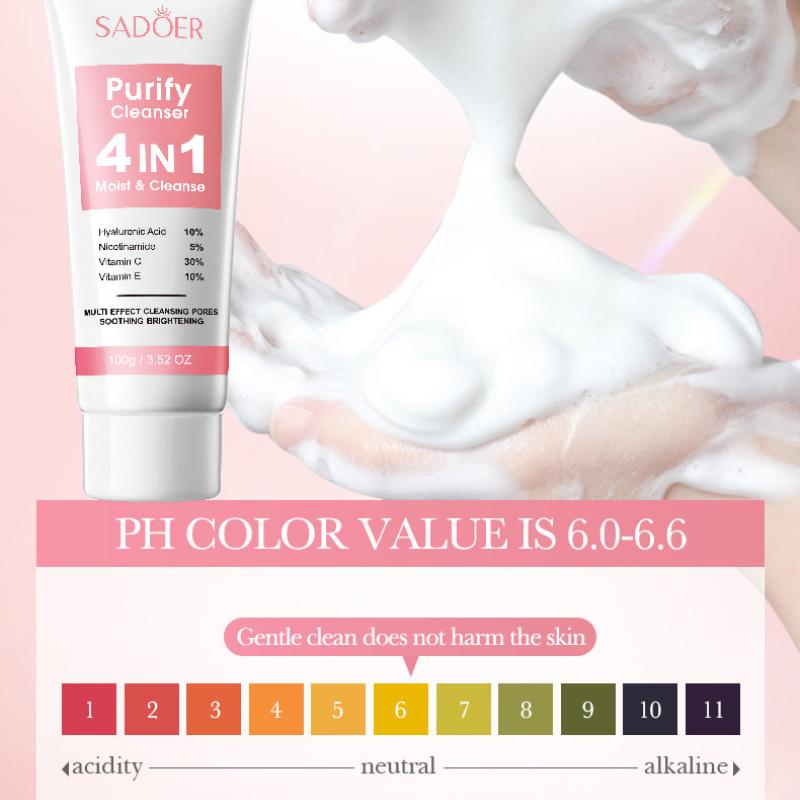 4-In-1 Multi-effect Cleanser SADOER Pore Purification Cleansing Facial Cleanser