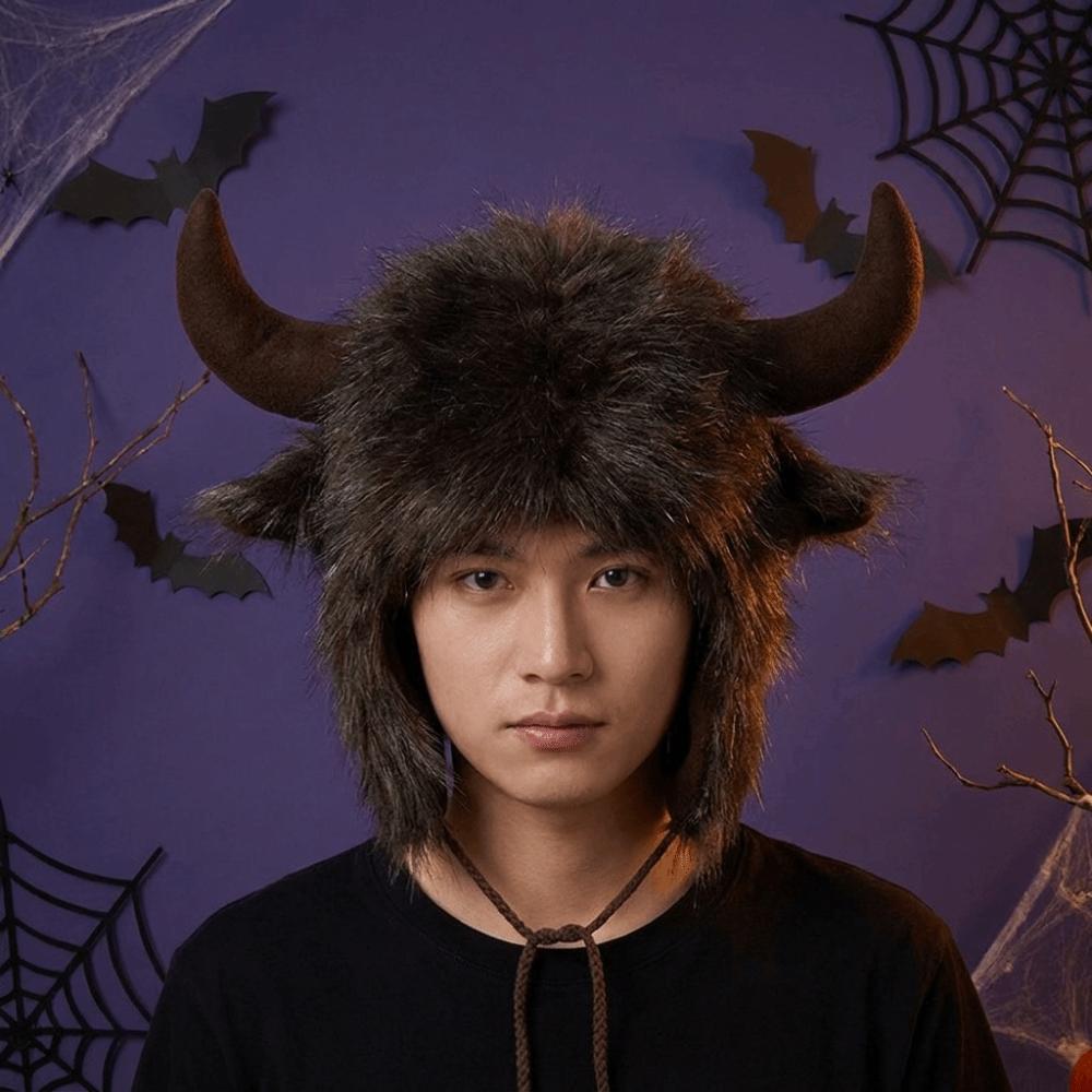 Solid Color Demon Ear Protection Hat Fur Trim Winter Pullover Cap Fashion Lei Feng Cap Riding