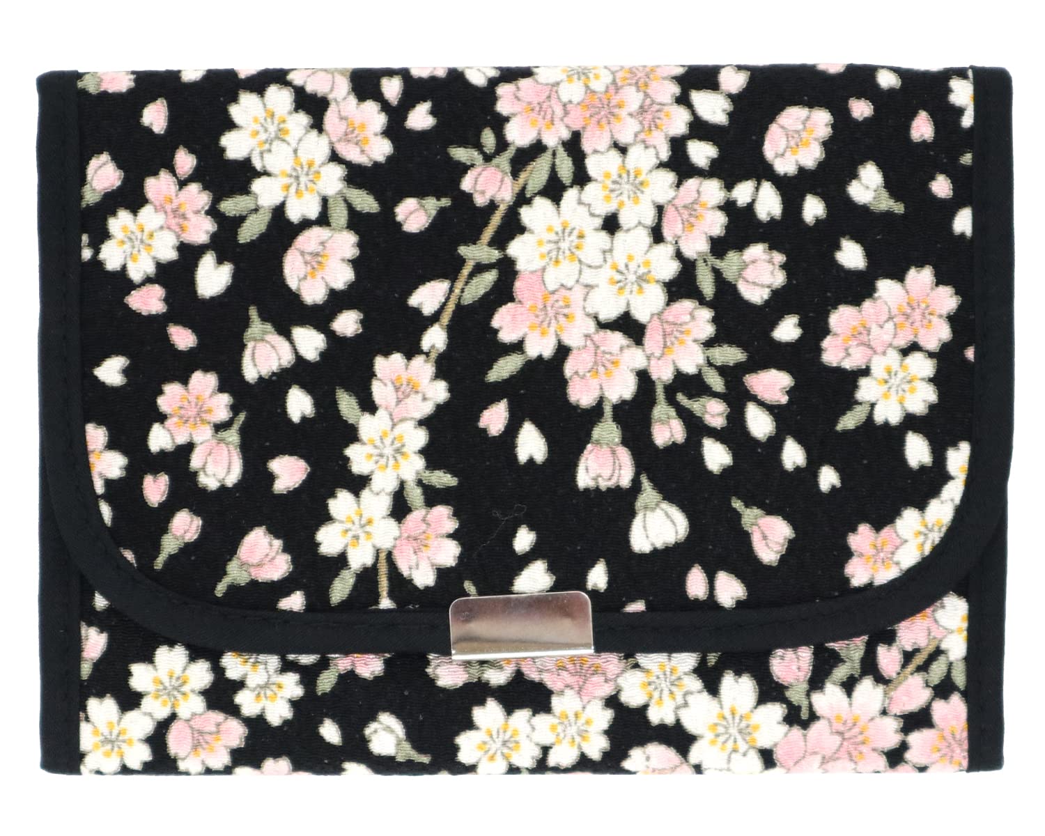 Komono Kobo Pill Case, Cherry Blossom Design (Black), Futakoshi Chirimen Silk, Kyoto, Wa-KOMONO, Edo Komono 0103