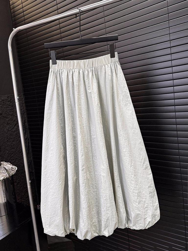 2026 Spring/Summer Women's High-Waisted Elastic Puffy A-Line Lantern Skirt - Loose, Lazy Style