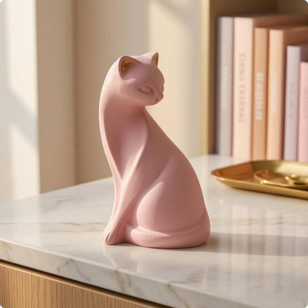 Korallen-Katzenfigur Mattes Finish Harzstatue Minimalistische Wohnkultur Dekoration für Tischplatte,