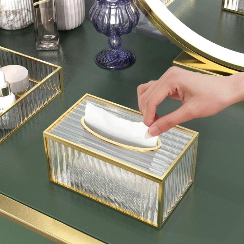 1pc Glass Tissue Box Ornament Bedroom Desktop Tissue Box Living Room, Bathroom, Dining Room Desktop Paper Box Home Decor