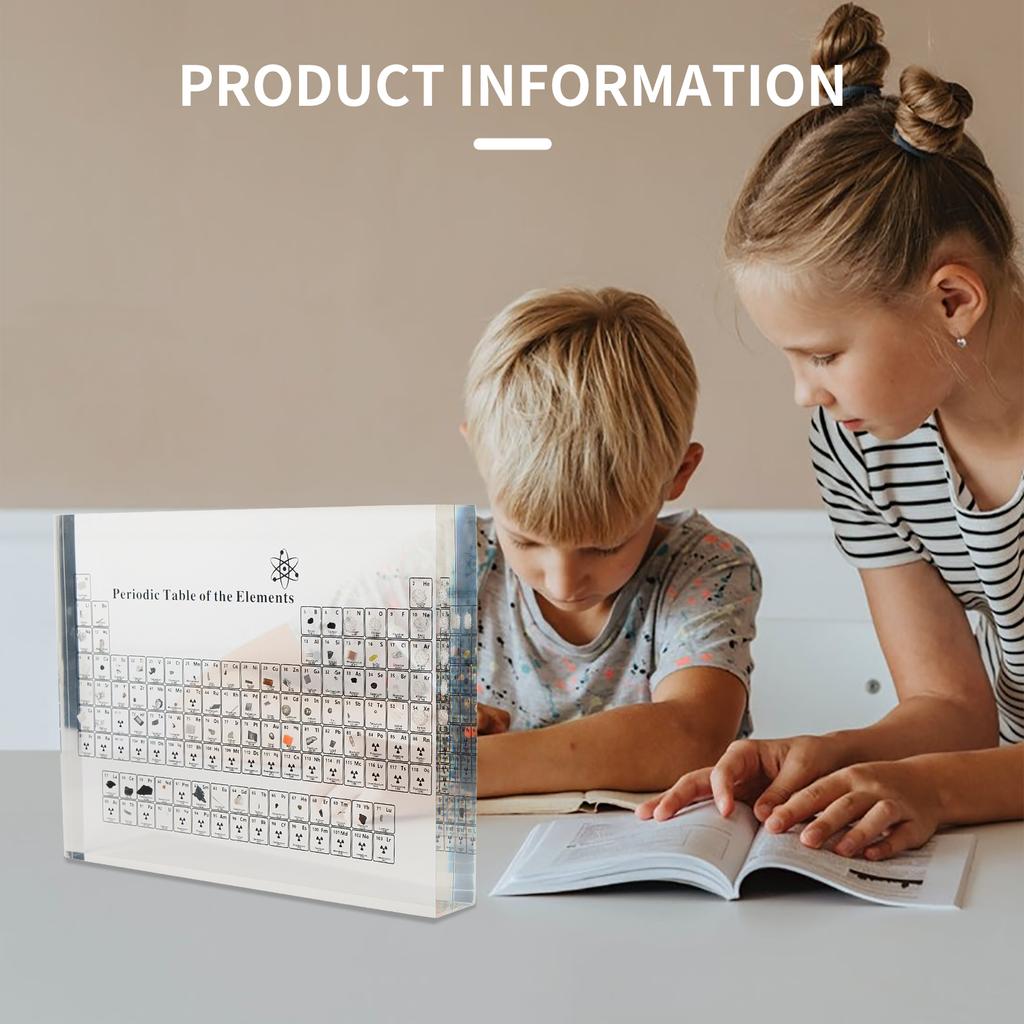 Tabela periódica de cristal com elementos reais, amostras de decoração de letras para crianças, ensino escolar, elemento químico, decoração de casa