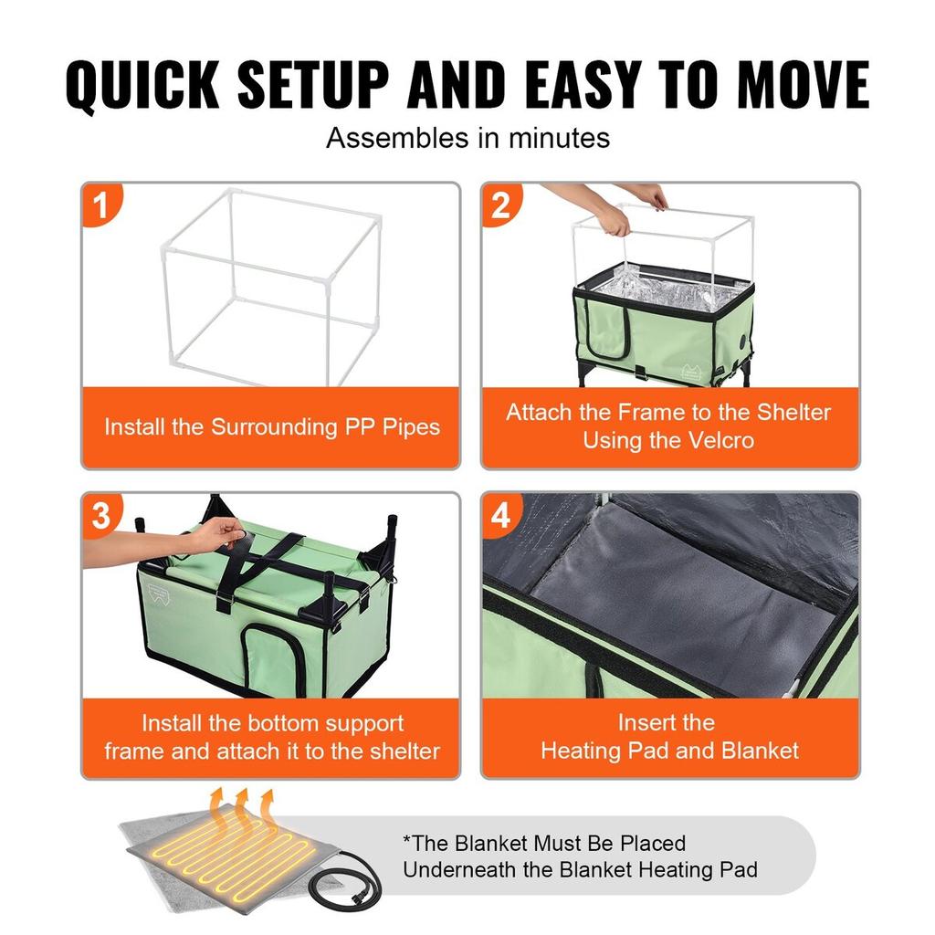 Elevated Heated Cat House Cuboid Kitty Shelter with Heated Pad Green (M)