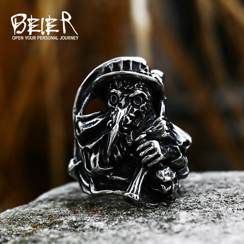 Beier 2022 Neue Designs 316L Edelstahl Klassisch Helles Totenkopf Sensenmann Herrenring Punk Party Hochwertiger Schmuck LLBR8-143R