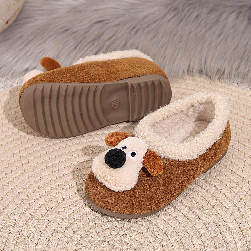 Warm Cotton Cartoon Puppy Shoes for Girls - 2025 Winter New Korean Style Toddler Loafers