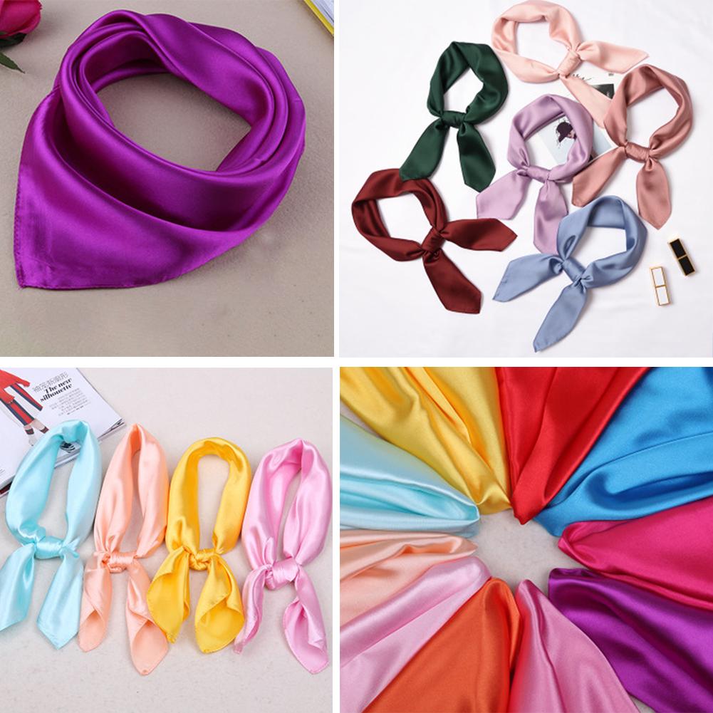 Women Fashion Solid Color Soft Silk Square Scarf Bandana Neckerchief Head Neck Wrap Scarves