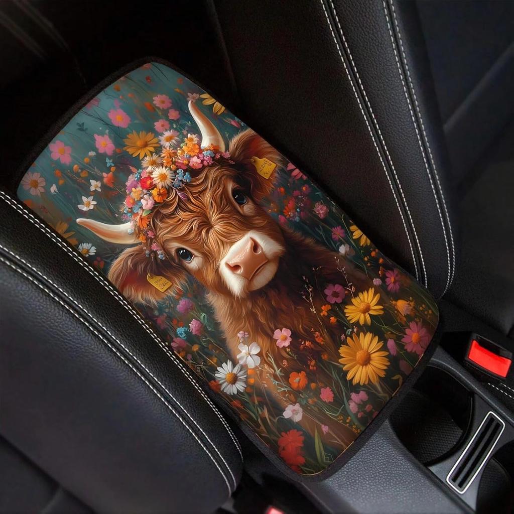Dreaweet Stylish Spider Web Printed Black Car Center Console Armrest Cushion Cover Pad Soft Car Armrest Seat Box Cover Protector Auto Car Interior