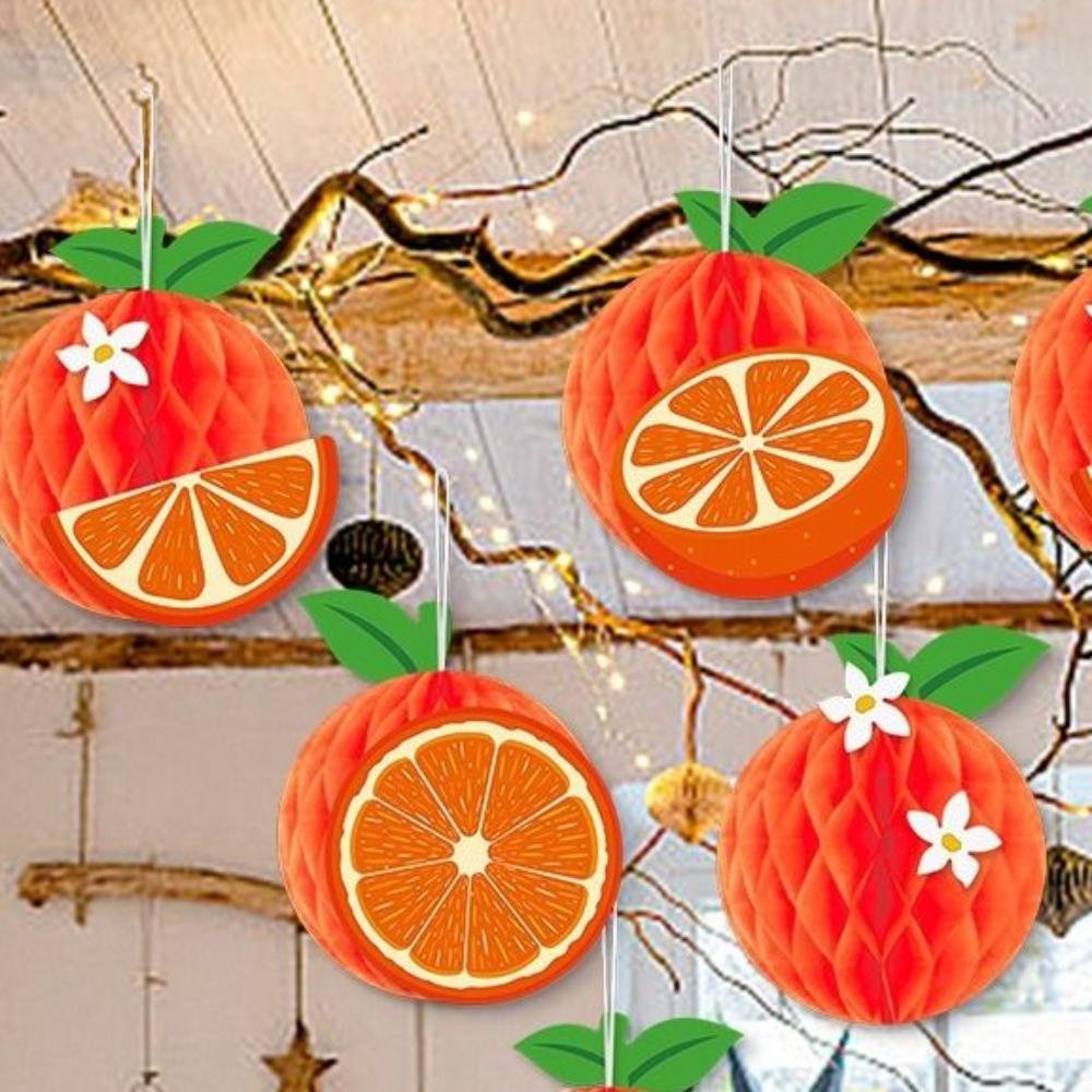 12pcs Festival Orange Honeycomb Ball Pendant Fruit Wall Hanging Ornament Hawaii Party Birthday