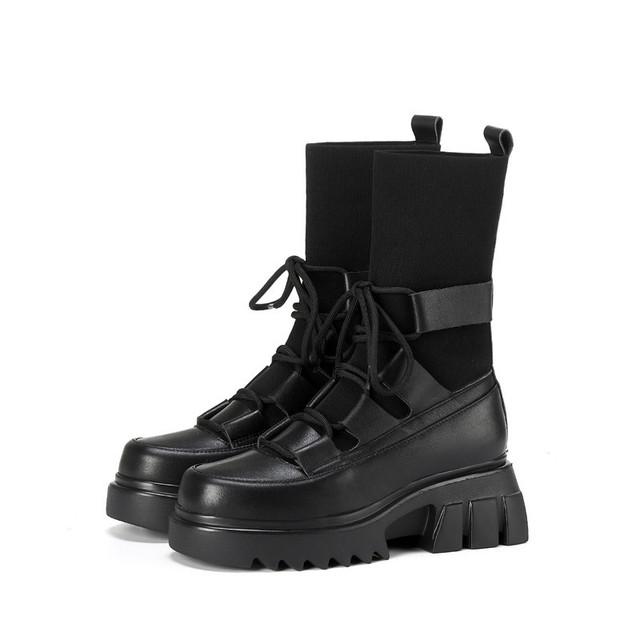 

Женская обувь, женские ботинки из натуральной кожи, зимние ботинки без шнуровки, вязаные ботильоны для женщин, обувь на платформе Zapatos De Mujer 34 чёрный