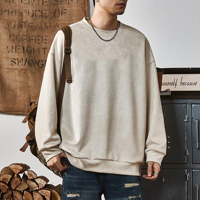 Men s Autumn Suede Round Neck Hoodie - Trendy, Loose-Fit, Youthful Style 2025 L