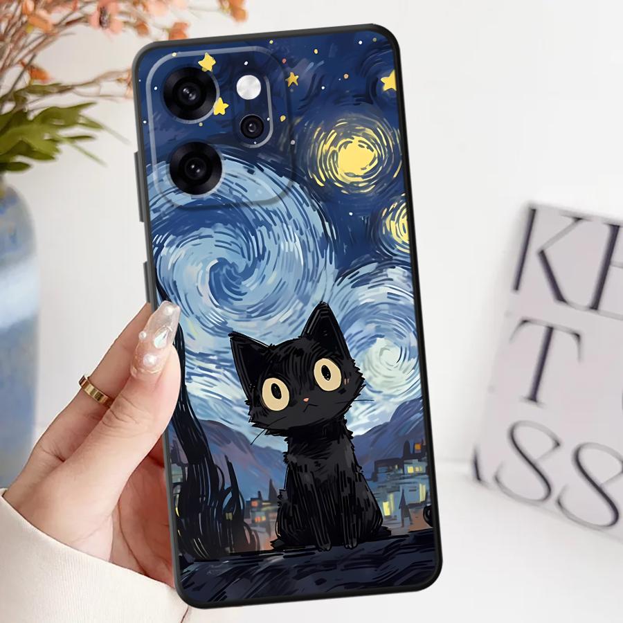

Starry Sky Cat Case for Oppo Reno A74 F9 F11 F29 Reno 4F 5 6 7 8 10 11 14 A98 A78 A84 A83 A76 A96 A93 Soft Back Phone Cover OPPO Reno7 5G