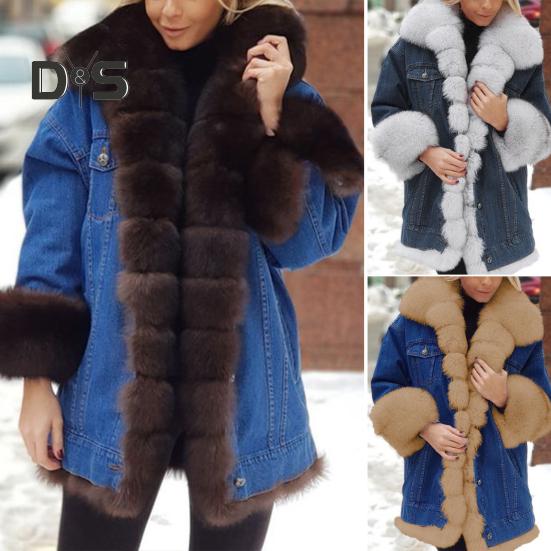 

Зимняя женская джинсовая куртка с отделкой из искусственного меха, длинные рукава, карманы в тон, утепленное ветрозащитное пальто средней длины M белый