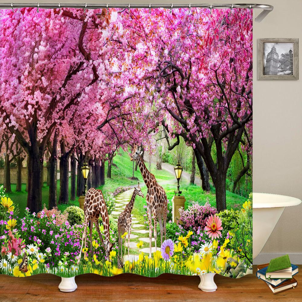 3D Beautiful colorful flower landscape printing bathroom waterproof shower curtain polyester curtain home decoration curtain