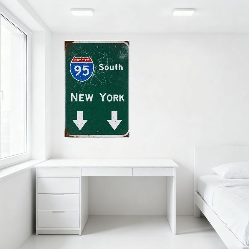 Vintage Interstate 95 South New York Road Sign Metal Tin Sign Aged Weathered Rustic Wall Decor for Bar Pub Home Cafe Man Cave 8x