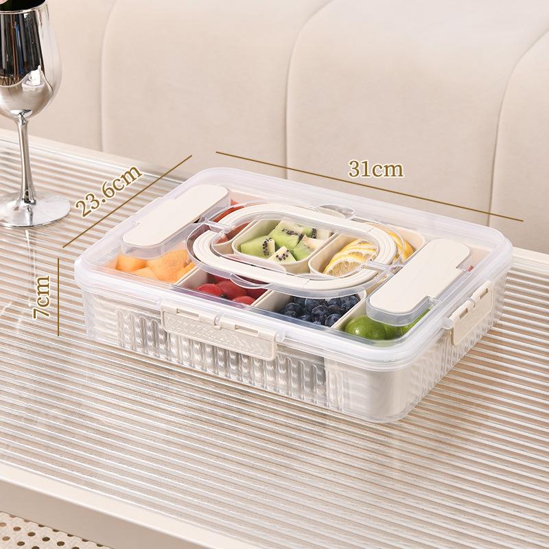 Eight-compartment Food Storage Box with Four Forks, Outdoor Picnic Covered Fruit Storage Box, Food-grade Compartments