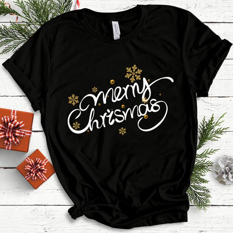 Baumwolle Damen Oberteil Weihnachten Kokette Schleife Bedruckt High Street Trendy Mode Pullover T-Shirts Damen