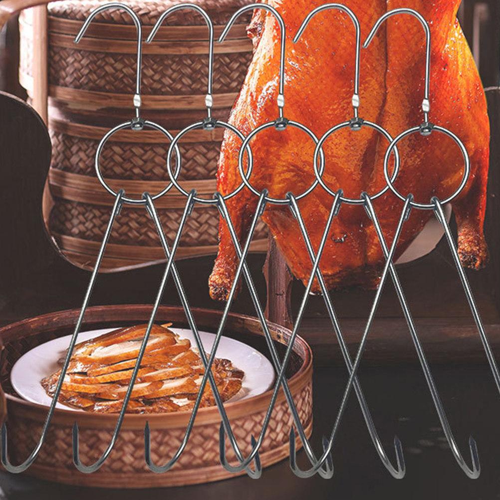 6Pcs Stainless Steel Double Hooks 3.5cm Diameter 24.5cm Length Rust-Proof Meat Hooks for Roast Hanging Drying Smoking Butcher