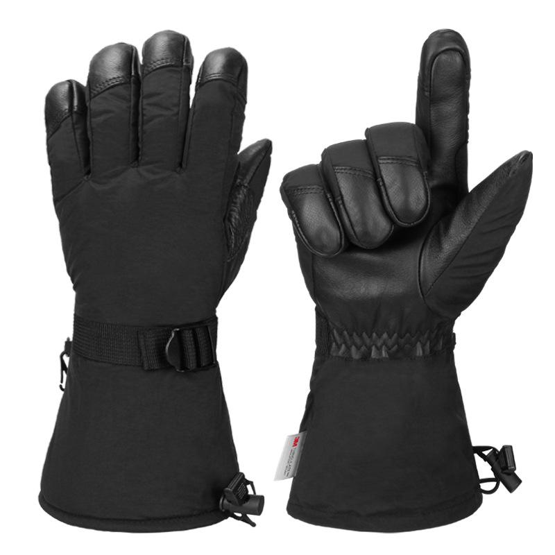 Insulated Cotton Cowhide Ski Gloves: Non-slip, Touchscreen, Long Winter Five-Finger Warmth