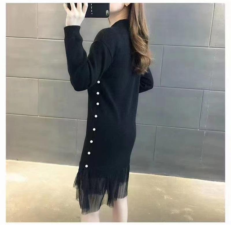 Sweater Women Long Dress Autumn And Winter Clothing Fashion New Fake Two Piece Loose Round Neck Long Sleeve Knitted Dress