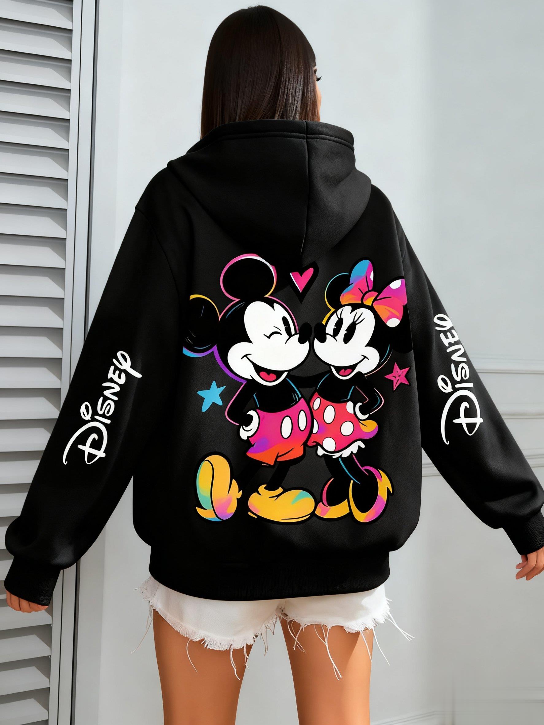 

Disney Mickey Minnie Print Sweatshirt Women Men Autumn Winter Casual Loose Hoodie Vintage Cartoon Graphic Pullover Streetwear S