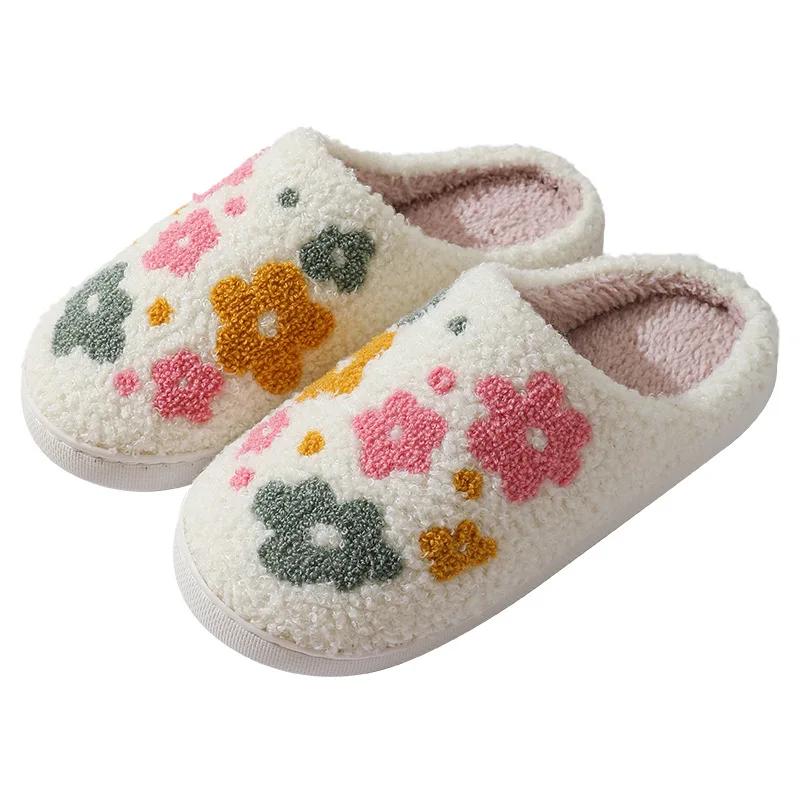 

Fashion New Winter Warm Women Slippers Girls Fashion Flowers Slides Couples Comfy Houseshoes Bedroom Soft Sole Home Shoes for Gift 36-37